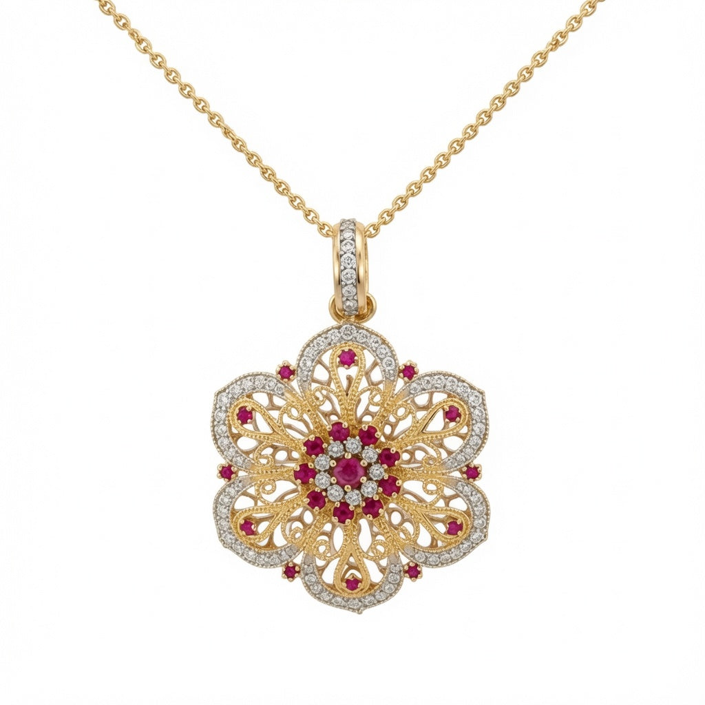 14k Ruby Floral Pendant