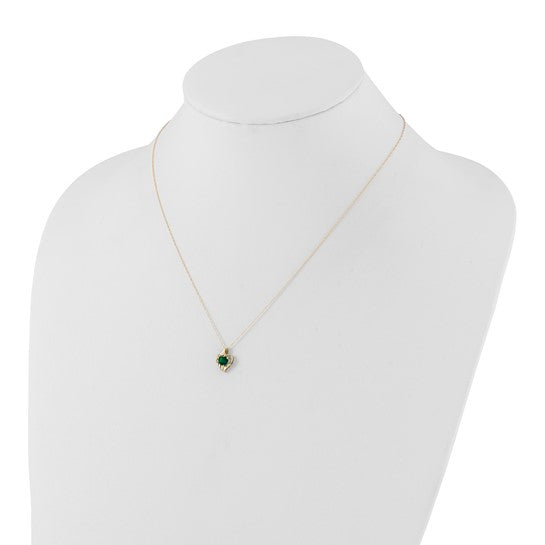 10ky Polished Created Emerald and Diamond Heart Necklace