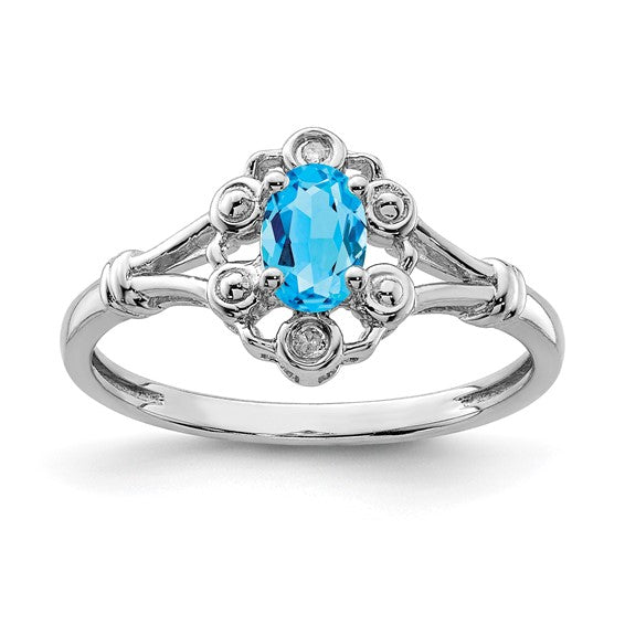 Sterling Silver Rhodium-plated Gemstone & Diamond Ring