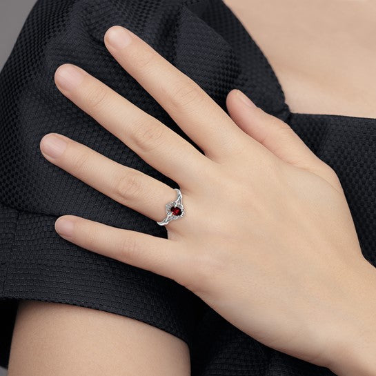 Sterling Silver Rhodium-plated Gemstone & Diamond Ring