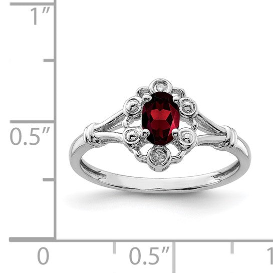 Sterling Silver Rhodium-plated Gemstone & Diamond Ring