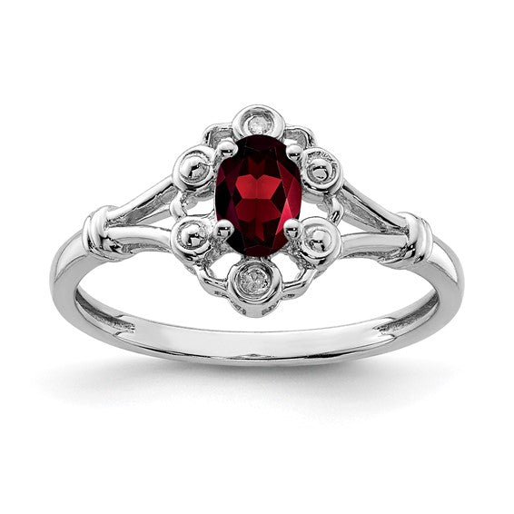 Sterling Silver Rhodium-plated Gemstone & Diamond Ring