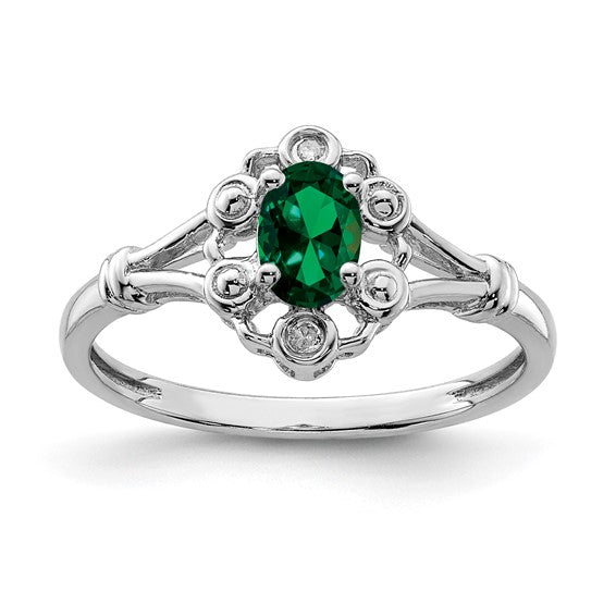 Sterling Silver Rhodium-plated Gemstone & Diamond Ring