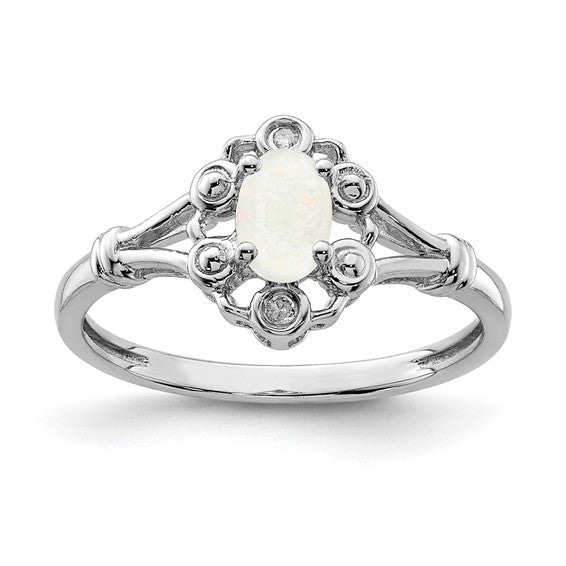 Sterling Silver Rhodium-plated Gemstone & Diamond Ring