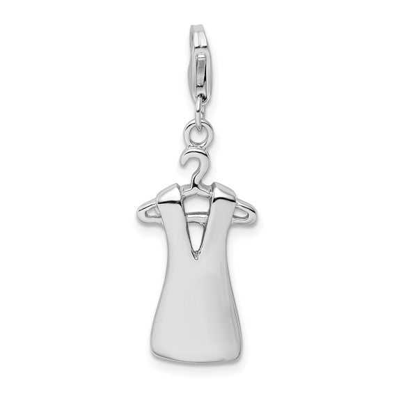 Amore La Vita Sterling Silver Rhodium-plated Polished Open Back Dress on Hanger Charm with Lobster Clasp