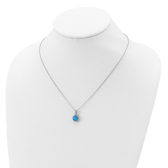 Cheryl M Sterling Silver Rhodium-plated Cabochon Lab Created Blue Opal and Brilliant-cut CZ 18.25 Inch Necklace
