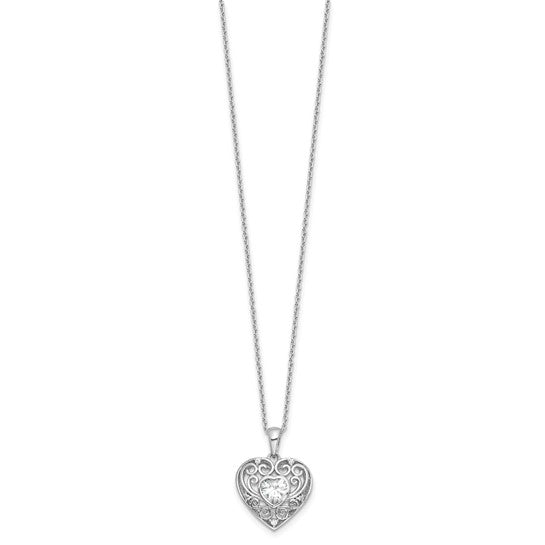 Cheryl M Sterling Silver Rhodium-plated Brilliant-cut CZ Heart 18 Inch Necklace with 2 Inch Extender