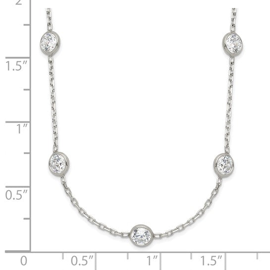 Sterling Silver Clear 4mm 11-Station CZ with 2in ext. Necklace