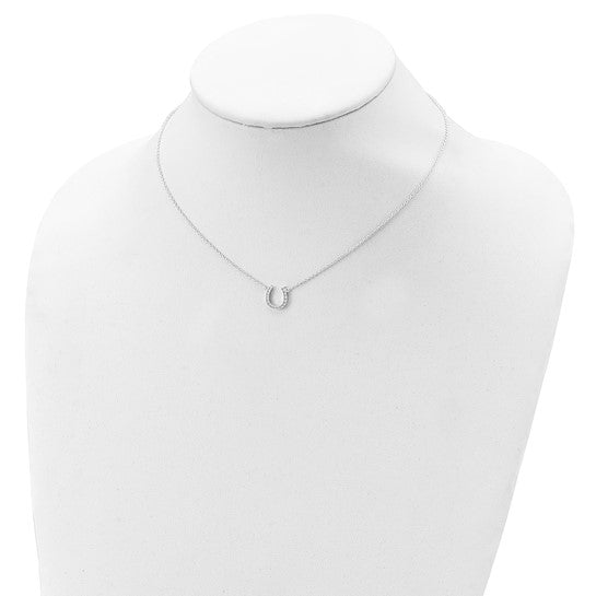 Sterling Silver Polished CZ Horseshoe with 1 inch ext Necklace
