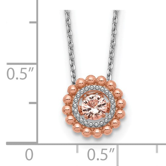 Sterling Silver RH-pltd Rose-tone Moving Pink CZ with 2in ext Necklace