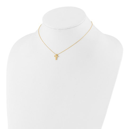 Sterling Silver Gold-tone CZ Cross 13in with 2in ext. Necklace