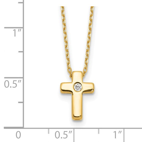 Sterling Silver Gold-tone CZ Cross 13in with 2in ext. Necklace
