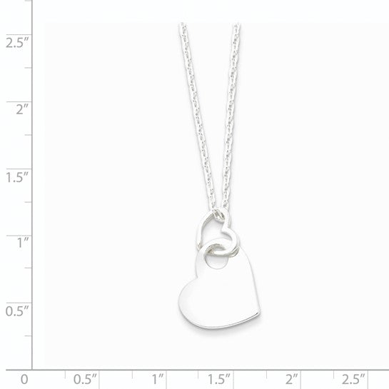 Sterling Silver Open Heart Holding A Heart Dangle 16 inch Necklace