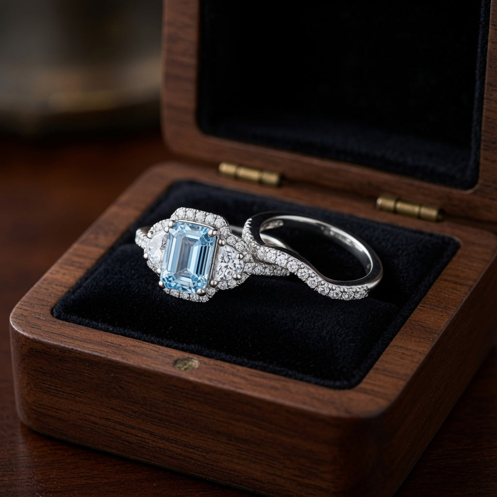 Caelum Lab Blue Diamond Ring Set