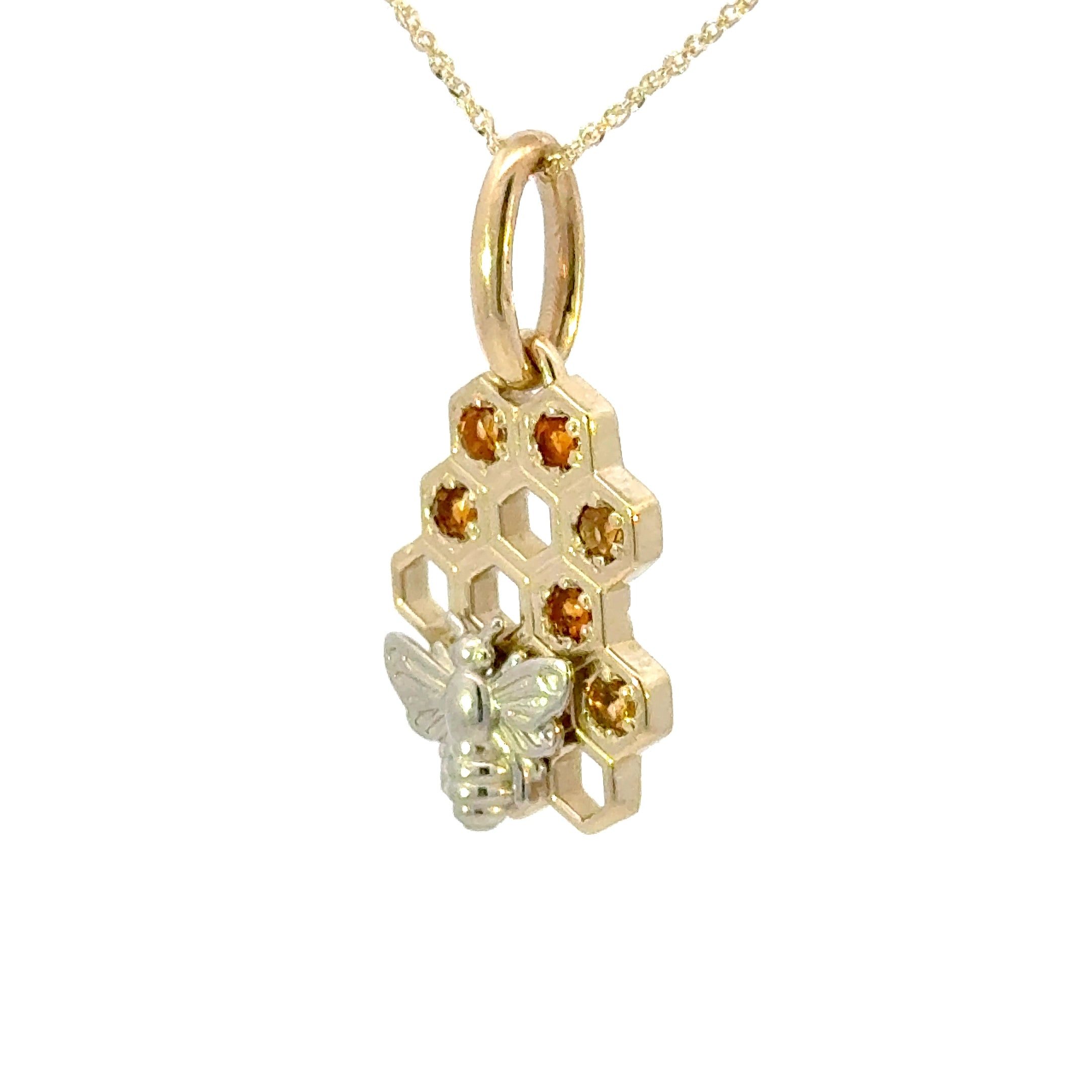 14k Elegant Bee and Honeycomb Pendant