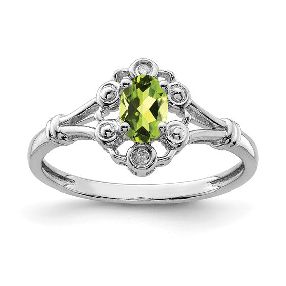 Sterling Silver Rhodium-plated Gemstone & Diamond Ring