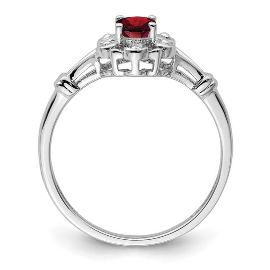 Sterling Silver Rhodium-plated Gemstone & Diamond Ring