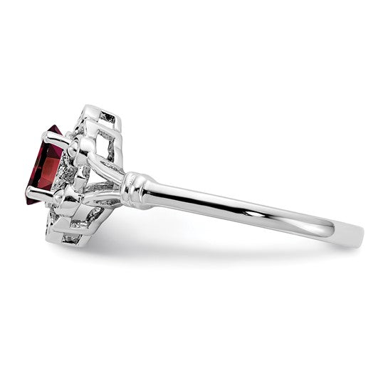 Sterling Silver Rhodium-plated Gemstone & Diamond Ring