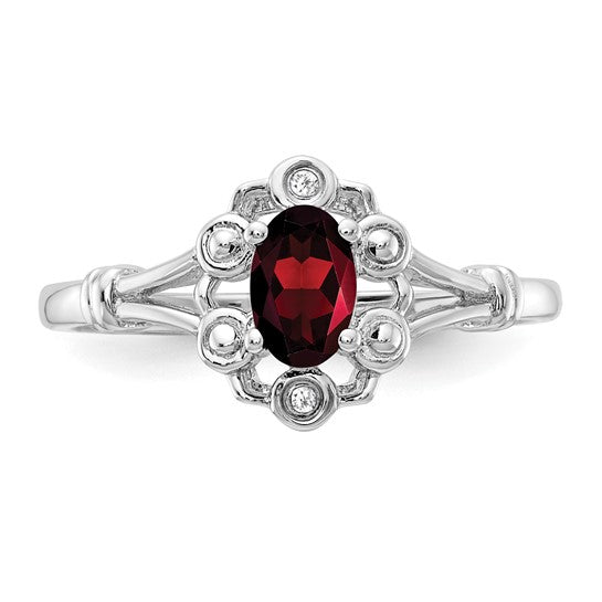 Sterling Silver Rhodium-plated Gemstone & Diamond Ring