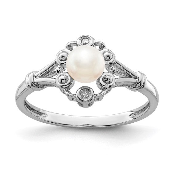 Sterling Silver Rhodium-plated Gemstone & Diamond Ring