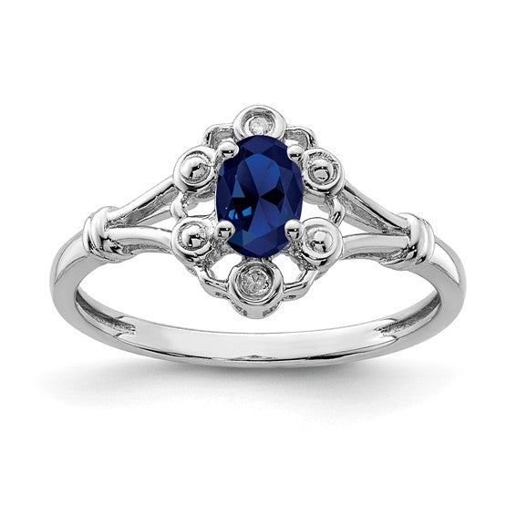 Sterling Silver Rhodium-plated Gemstone & Diamond Ring