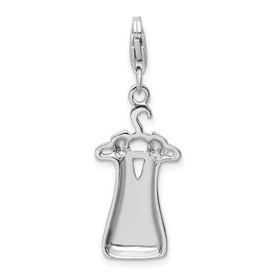 Amore La Vita Sterling Silver Rhodium-plated Polished Open Back Dress on Hanger Charm with Lobster Clasp