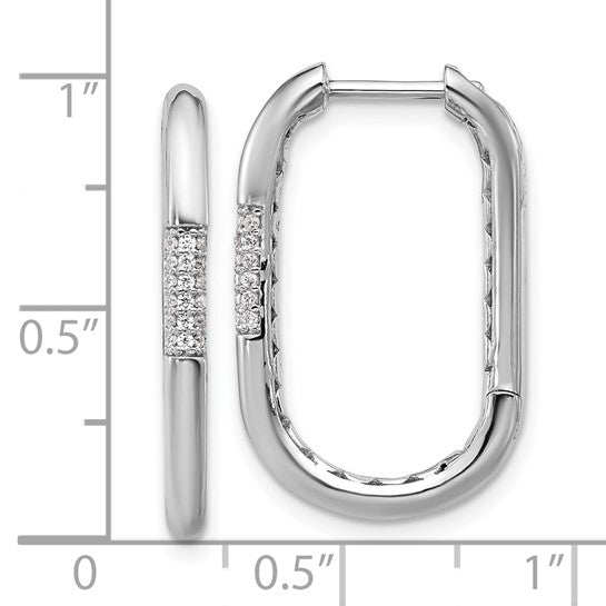 Cheryl M Sterling Silver Rhodium-plated Polished CZ Oval Hinged Hoop Earrings