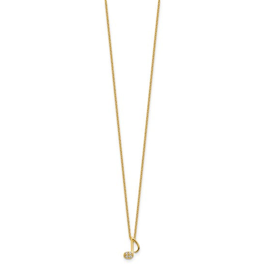 Cheryl M Sterling Silver Gold-plated Polished CZ Music Note 16 Inch with 2 Inch Extension Necklace