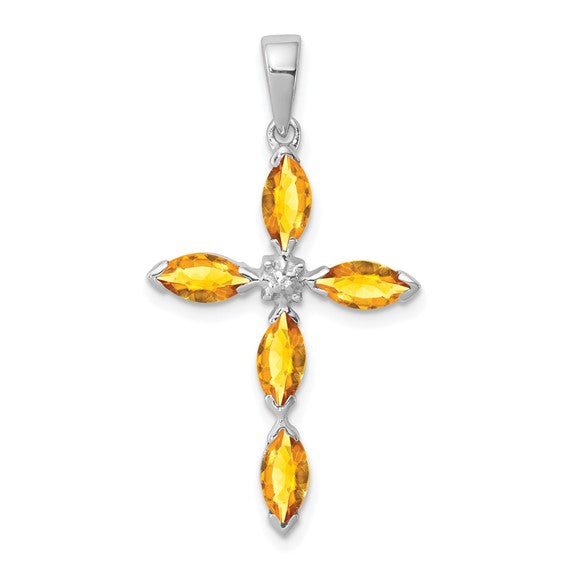 Marquise Gemstone & Diamond Cross Pendants