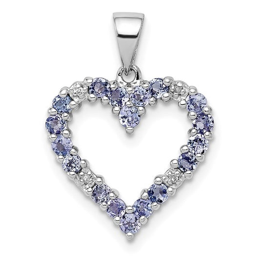Sterling Silver Rhodium-plated Tanzanite and Diamond Pendant