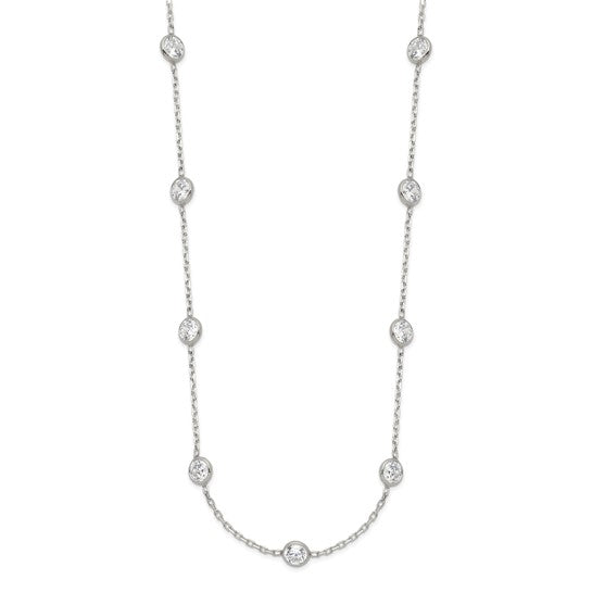 Sterling Silver Clear 4mm 11-Station CZ with 2in ext. Necklace