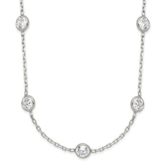 Sterling Silver Clear 4mm 11-Station CZ with 2in ext. Necklace