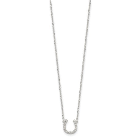 Sterling Silver Polished CZ Horseshoe with 1 inch ext Necklace