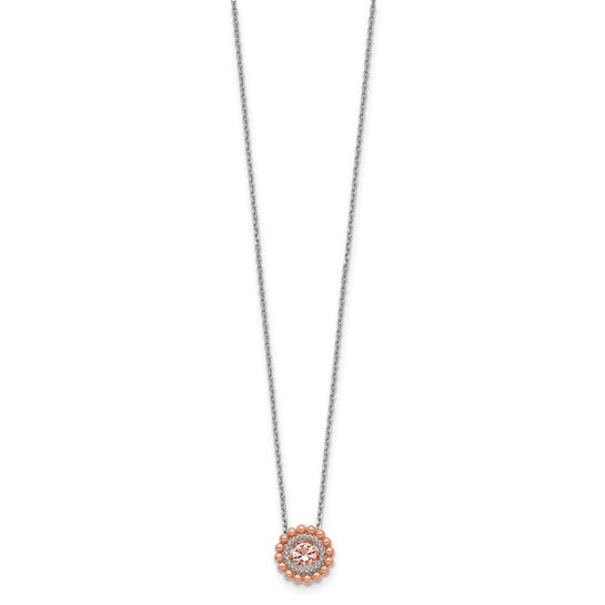 Sterling Silver RH-pltd Rose-tone Moving Pink CZ with 2in ext Necklace