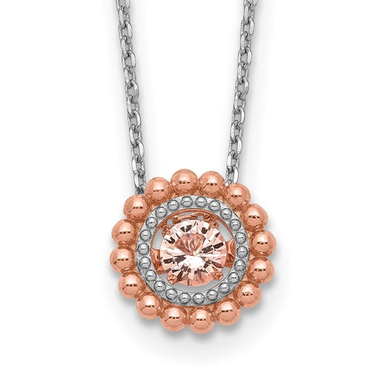Sterling Silver RH-pltd Rose-tone Moving Pink CZ with 2in ext Necklace