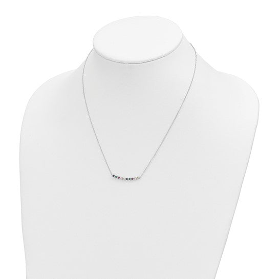 Sterling Silver Rhodium-plated Polished Multi-color CZ Bar Necklace