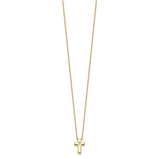 Sterling Silver Gold-tone CZ Cross 13in with 2in ext. Necklace