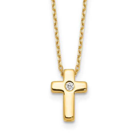 Sterling Silver Gold-tone CZ Cross 13in with 2in ext. Necklace