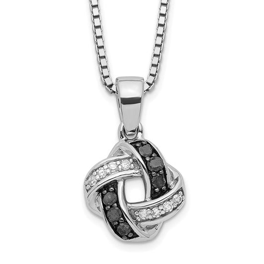 White Night Sterling Silver Rhodium-plated Black and White Diamond 18 Inch Necklace with 2 Inch Extender