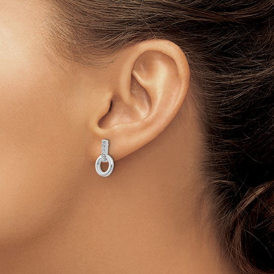 White Ice Sterling Silver Rhodium-plated Diamond Open Circle Post Earrings