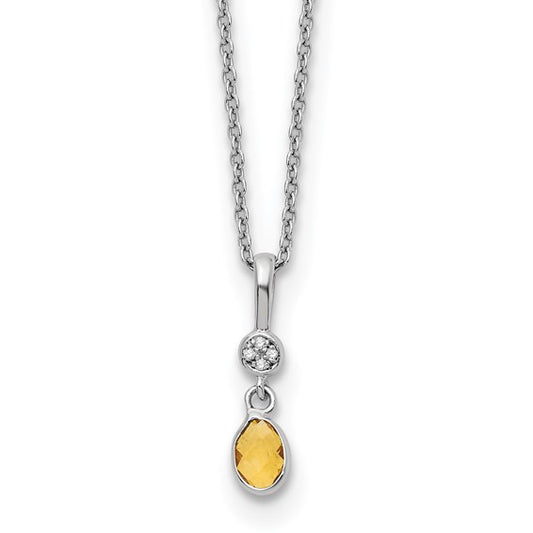 White Ice Sterling Silver Rhodium-plated 18 inch Diamond and Citrine Necklace with 2 inch Extender