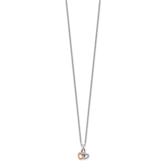 White Ice Sterling Silver Rhodium-plated Rose-tone 18 Inch Diamond Hearts Necklace with 2 Inch Extender