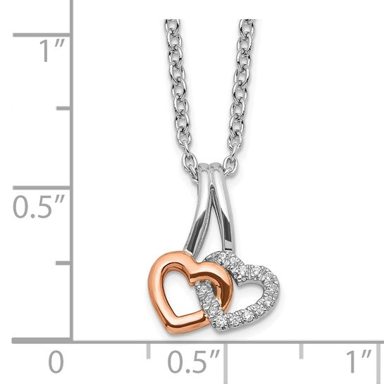 White Ice Sterling Silver Rhodium-plated Rose-tone 18 Inch Diamond Hearts Necklace with 2 Inch Extender