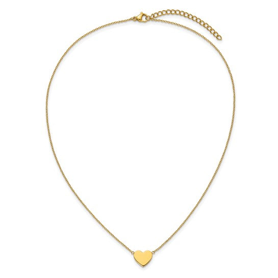 Chisel Stainless Steel Polished Yellow IP-plated Heart on a 16 inch Plus a 2 inch Extension Cable Chain Necklace