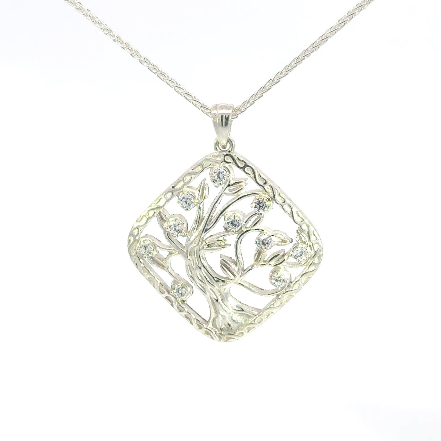 Mother's Day 925 Square shape Silver Tree Of Life Pendant with Cz's or Optional Birthstones