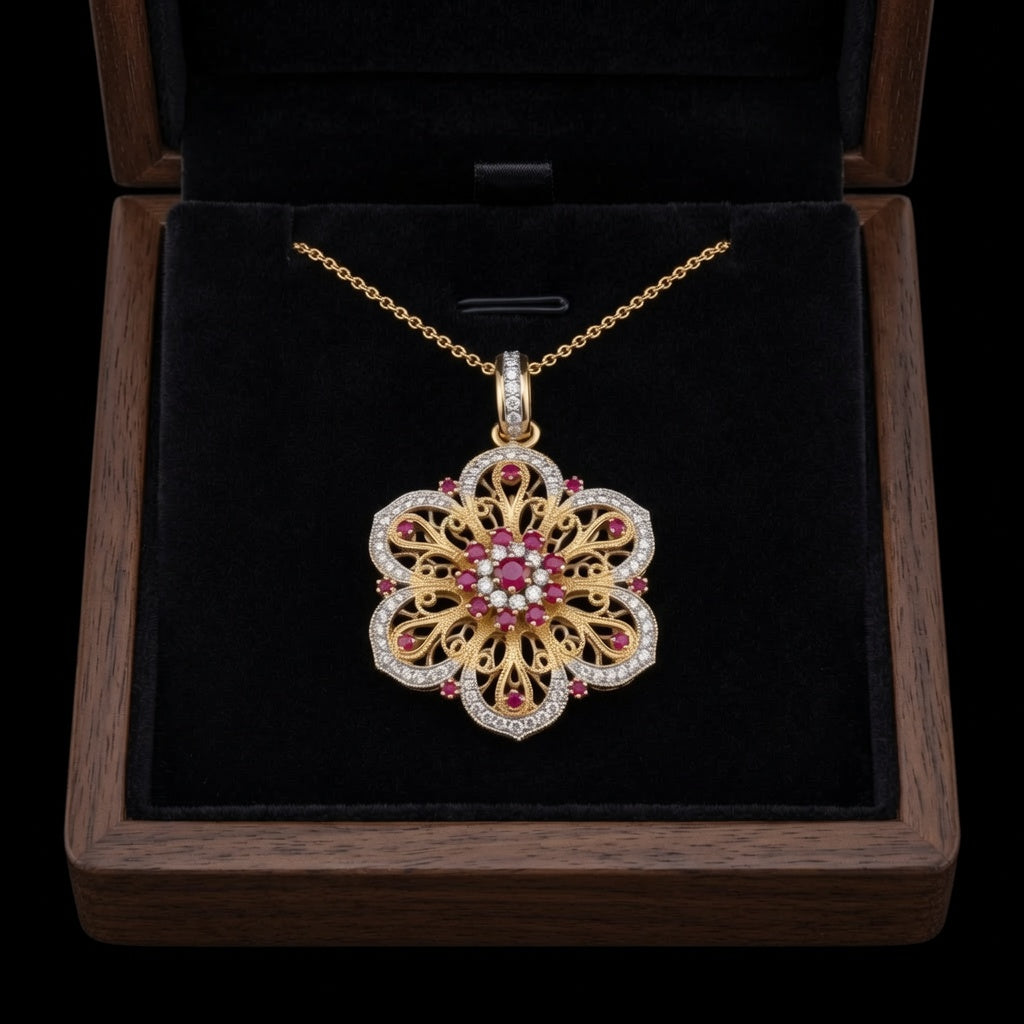14k Ruby Floral Pendant